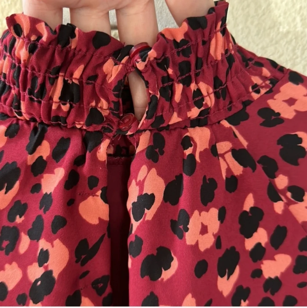 Gibson X City Safarai Jaime Shrayber Smocked Maxi Dress Ditsy Cheetah Size PXS - Picture 4 of 5